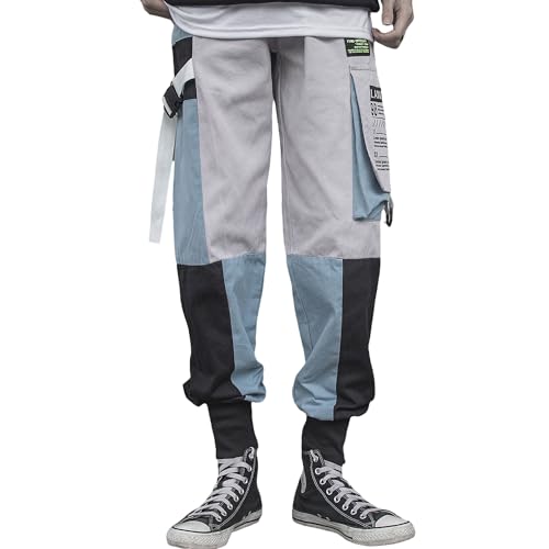XYXIONGMAO Herren Hip Hop Pants Tactical Techwear Harem Streetwear Sweatpants Cyberpunk Tactical Jogger Cargo Pants für Männer, Blau, Mittel von XYXIONGMAO
