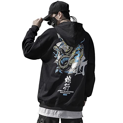 XYXIONGMAO Techware Graphic Hoodies Street Streetwear Hoodie Japanisch Oversized Schwarz Herren Hip Hop Sweatshirt, Schwarz, Large von XYXIONGMAO