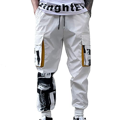 XYXIONGMAO Herren Weiß Taktische Haremshose mit Taschen Techwear Streetwear Hip Hop Jogger Sweatpants Cargohose für Männer, Weiss/opulenter Garten, X-Groß von XYXIONGMAO