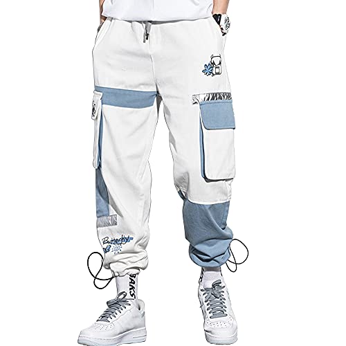 XYXIONGMAO Herren Cargo Jogger Streetwear Techwear Hip Hop Taktische Haremshose Funktionelle Lose Overalls Casual Sweatpants, Weiß, X-Groß von XYXIONGMAO