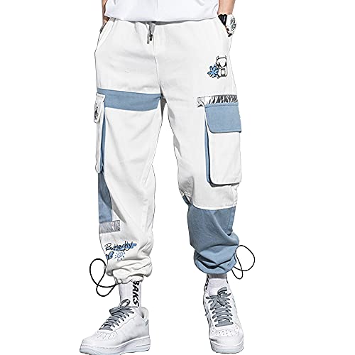 XYXIONGMAO Herren Cargo Jogger Streetwear Techwear Hip Hop Taktische Haremshose Funktionelle Lose Overalls Casual Sweatpants, Weiss/opulenter Garten, Klein von XYXIONGMAO