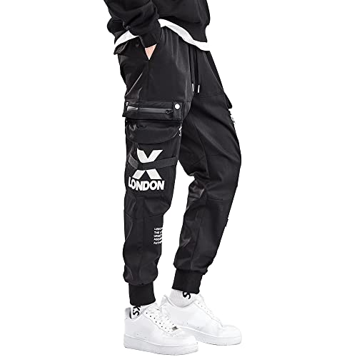 XYXIONGMAO Herren Cargo Taktische Harem Hip Hop Techwear Streetwear Hosen Overalls Funktionelle Casual Sweatpants Hosen(Black,S) von XYXIONGMAO