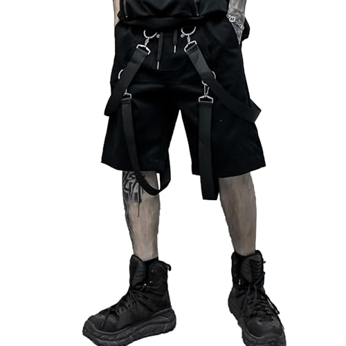 XYXIONGMAO Cyberpunk-Shorts für Herren, Techwear, Sweatpants, Hip-Hop, Streetwear, Jogger, taktische Cargohose, Overalls, Schwarz, Klein von XYXIONGMAO