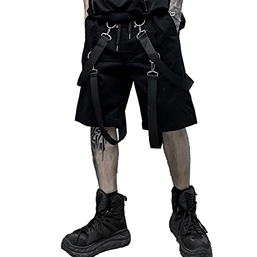 XYXIONGMAO Herren Cyberpunk Shorts Techwear Sweatpants Slacks Hip Hop Streetwear Jogger Tactical Cargo Pants Overalls, Schwarz, Mittel von XYXIONGMAO