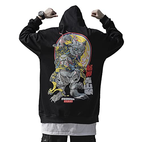 XYXIONGMAO Herren Japanische Kapuzenpullover Katze Grafik Hoodie Paare Hoodies Paare Hoodies, Black02, Large von XYXIONGMAO