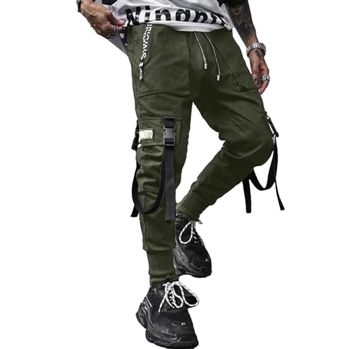 XYXIONGMAO Herren Jogger Pants Techwear Hip Hop Haremshose Streetwear Taktische Trainingshose, Grün, X-Groß von XYXIONGMAO