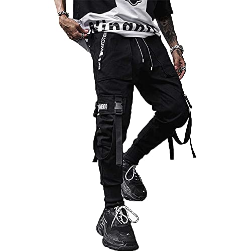 XYXIONGMAO Herren-Jogginghose, Techwear, Hip-Hop Haremshose, Streetwear, taktische Trainingshose, schwarz, Groß von XYXIONGMAO