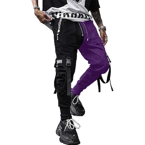 XYXIONGMAO Herren Jogger Pants Techwear Hip Hop Haremshose Streetwear Taktische Trainingshose, Schwarz/Violett, Mittel XYXIONGMAO Herren Jogger Pants Techwear Hip Hop Haremshose Streetwear Taktische Trainingshose, Schwarz/Violett, Mittel von XYXIONGMAO