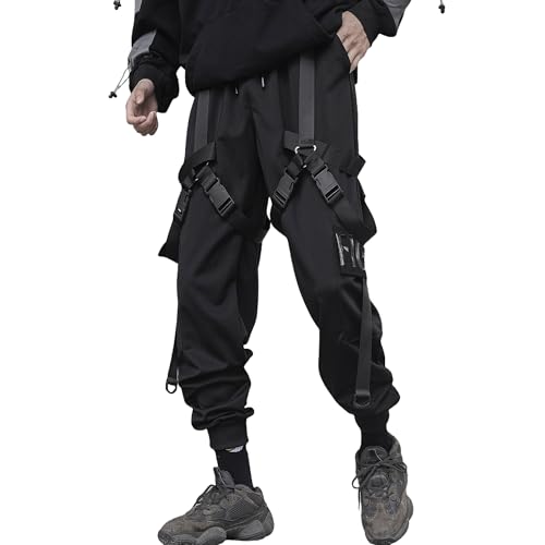 XYXIONGMAO Herren-Jogginghose, Streetwear, Hip-Hop, Gothic-Hose, Sweathose, Techwear, taktisch, schwarz, taktisch, urbane Jogginghose, Schwarz, XXL von XYXIONGMAO