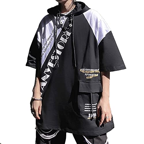 XYXIONGMAO Herren Kurzarm T Shirt Casual Lose Pärchen Hoodies Unisex Schwarz Streetwear Hip Hop Tees Shirts für Männer, schwarz, Klein von XYXIONGMAO