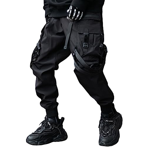 XYXIONGMAO Herren Techwear Hosen Japanische Streetwear Goth Schwarz Cargo Hosen Männer Jogger Mode Tripp Cyberpunk Hosen, Schwarz, Klein von XYXIONGMAO