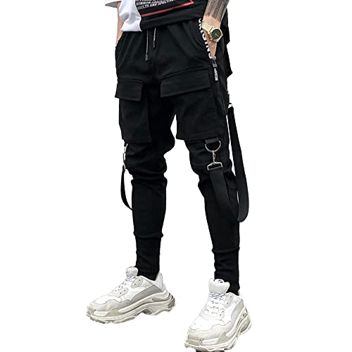 XYXIONGMAO Herren Unisex Cargo Haremshose Funktionale Taktische Sweatpants Slacks Hip Hop Jogger Techwear Streetwear Overalls, Schwarz, XXL von XYXIONGMAO