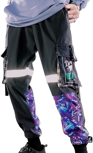 XYXIONGMAO Cyberpunk Herren-Jogginghose, reflektierend, Techwear, Sweathose, Hip-Hop, Streetwear, Cargohose für Herren, Schwarz, Schwarz, Mittel von XYXIONGMAO