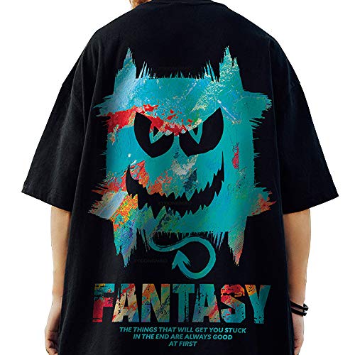 XYXIONGMAO Japanische Streetwear Cyberpunk Dämon Grafik Techwear Goth Tees Paare Shirts Kleidung Hip Hop T-Shirt für Herren, Schwarz, XL von XYXIONGMAO