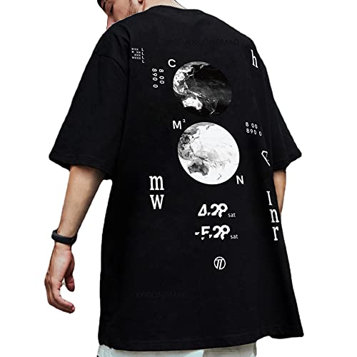 XYXIONGMAO Casual Sport Kurzarm T-Shirt Lose Baumwolle Japanische Streetwear Hip Hop Unisex Graphic Tees Shirts für Lässige Herren, schwarz, Groß von XYXIONGMAO