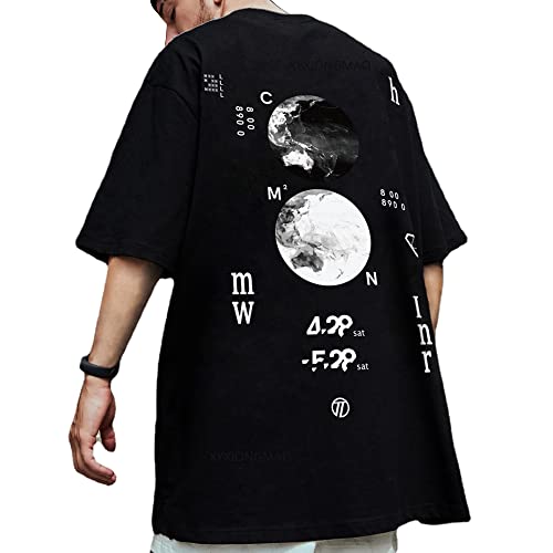 XYXIONGMAO Lässiges Sport Kurzarm T-Shirt Lose Baumwolle Japanische Streetwear Hip Hop Unisex Grafik Tees Shirts für Herren, Schwarz, Mittel von XYXIONGMAO