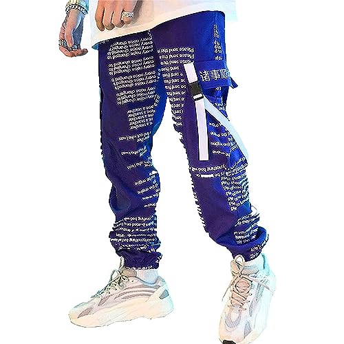 XYXIONGMAO Herren Japanische Lila Casual Taktische Jogger Hip Hop Hose Streetwear Techwear Sweatpants Cargo Hose für Männer, Violett, Groß von XYXIONGMAO