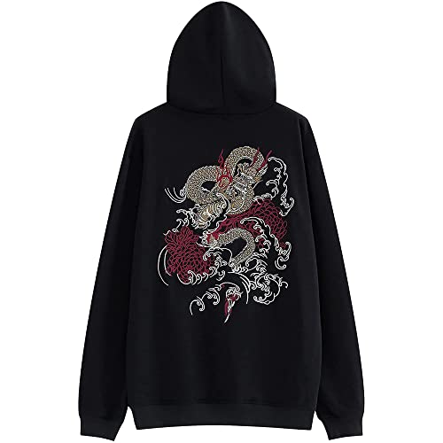 XYXIONGMAO Bestickte Streetwear Dragon Hoodies Herren Techwear Sweatshirt Japanische Schwarz Hip Hop Grafik Hoodie, Schwarz, Large von XYXIONGMAO