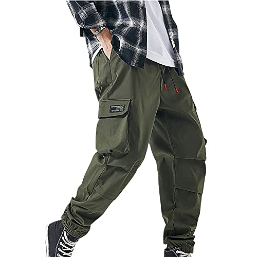 XYXIONGMAO Streetwear Hip Hop Cargo Hosen Jogger für Männer Jugend Lose Casual Hosen Sport Multi-Pocket Overalls - Grün - Klein von XYXIONGMAO