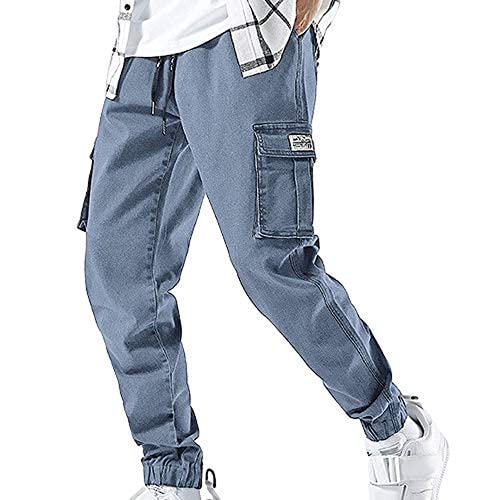 XYXIONGMAO Streetwear Hip Hop Cargo Jogger Hose für Herren Denim Overalls Sport Harness Füße Harlan Freizeithose - Schwarz - Groß von XYXIONGMAO