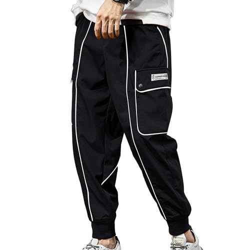 XYXIONGMAO Streetwear Hip-Hop-Cargo-Jogginghose für Herren, Freizeithose, lockere Hose mit mehreren Taschen, Outdoor-Sport, Harems-Overalls, Schwarz, XXL von XYXIONGMAO