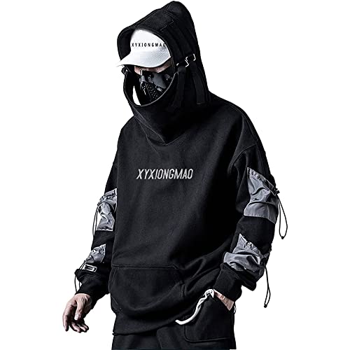 XYXIONGMAO Streetwear Techwear Herren Kapuzenpullover Tactical Schwarz Urban Hip Hop Japanisches Sweatshirt, Schwarz, XXX-Large von XYXIONGMAO