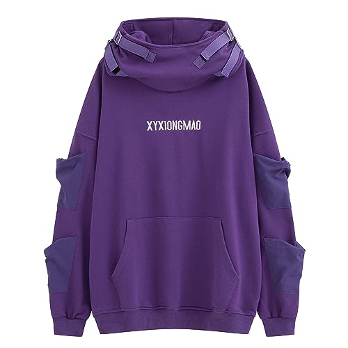 XYXIONGMAO Streetwear Techwear Hoodie Cyberpunk Tactical Herren Schwarz Urban Hip Hop Japanisches Sweatshirt von XYXIONGMAO