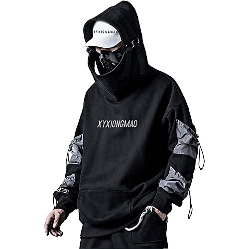 XYXIONGMAO Streetwear Techwear Hoodie Cyberpunk Tactical Herren Schwarz Urban Hip Hop Japanisches Sweatshirt von XYXIONGMAO