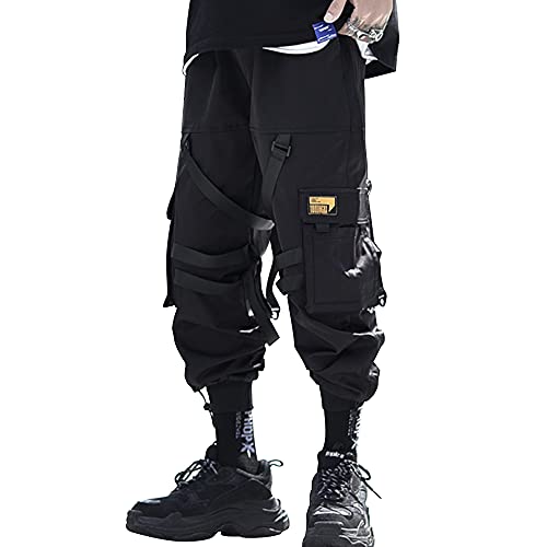 XYXIONGMAO Taktische Jogger Cargo Pants Hip Hop Harem Techwear Streetwear Herren Streamer Overalls Loose Casual Pants, schwarz, Klein von XYXIONGMAO