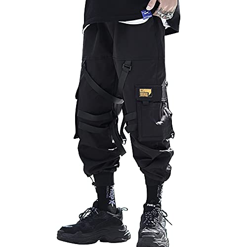 XYXIONGMAO Taktische Jogger Cargo Pants Hip Hop Harem Techwear Streetwear Herren Streamer Overalls Loose Casual Pants, schwarz, Mittel von XYXIONGMAO