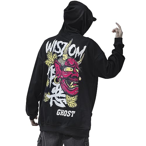 XYXIONGMAO Techware Graphic Herren Hoodies Japanische Streetwear Oversized Ghost Hip Hop Evil Sweatshirt, schwarz, Small von XYXIONGMAO