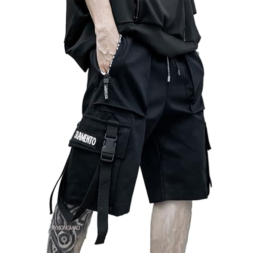 XYXIONGMAO Techwear Cargo-Shorts für Herren, Cyberpunk, Hip-Hop, Gothic, japanische Streetwear, Techwear, taktische Gothic-Hose, Schwarz, Groß von XYXIONGMAO