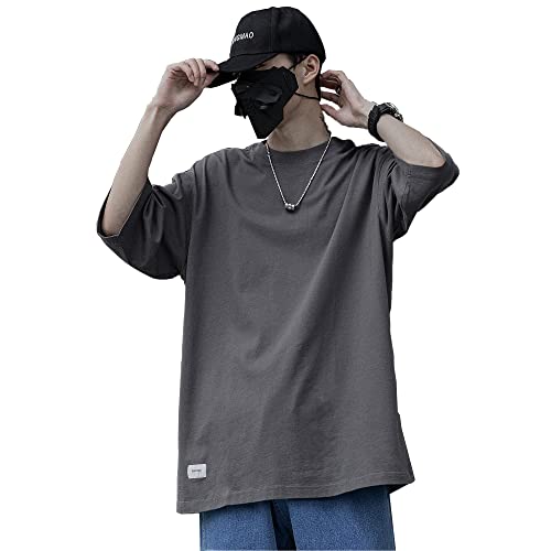 XYXIONGMAO Techwear Herren Cyberpunk Streetwear Hip Hop Joker Damen Stoff Baumwolle T-Shirts Übergröße, dunkelgrau, Mittel von XYXIONGMAO