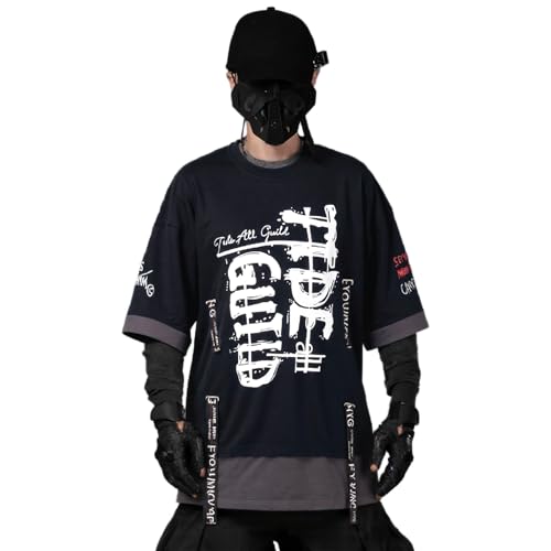 XYXIONGMAO Techwear Shirt Japanische Streetwear Hip Hop Shirts Herren Grafik T Alphabet Design Workwear Gothic Hoodie, Rundhalsausschnitt, Schwarz, XL XYXIONGMAO Techwear Shirt Japanische Streetwear Hip Hop Shirts Herren Grafik T Alphabet Design Workwear Gothic Hoodie, Rundhalsausschnitt, Schwarz, XL von XYXIONGMAO
