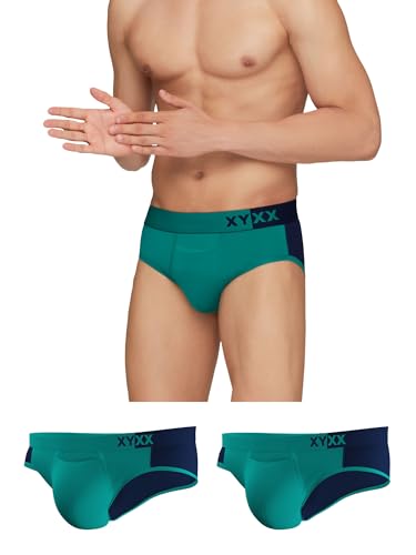 XY XX Herrenunterwäsche Dualist Intellisoft antimikrobielle Micro-Modal-Slips, 3er-Pack (X-Large – Navigate & Black Iris) von XY XX