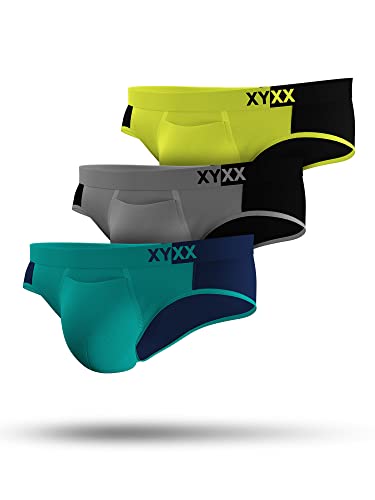 XYXX Herrenunterwäsche Dualist IntelliSoft antimikrobiell Micro Modal Slip, 3er-Pack (Steel Grey & Black; Navigate & Black Iris; Lime Punch & Black; XL) von XY XX