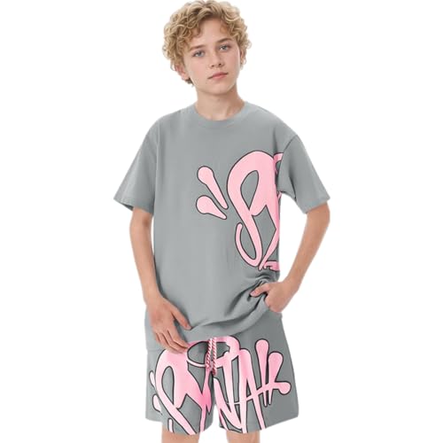 Syna World Tracksuit Kids 2 Teiler Neutral Sommer Outfit Zweiteiler Sommer Sport Set Kurz Herren Syna World Shorts Und Tshirt Set Y2k Hip Hop Streatwear Trainingsanzüge Jogginganzug Casual Klamotten von XYYYHTL