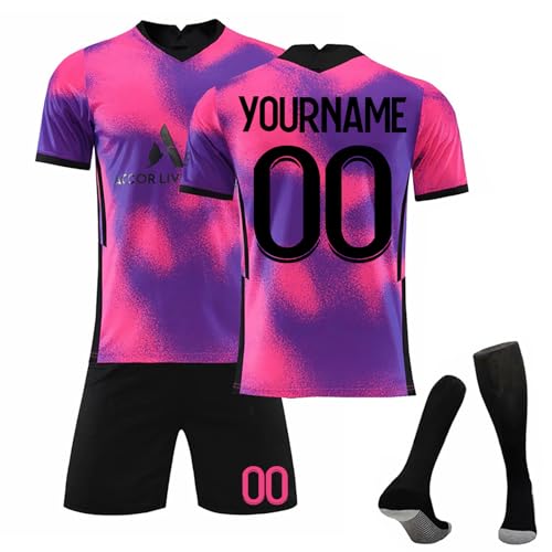 Trikot Personalisiert Kinder Trikot mit Eigenem Namen & Nummer Neue Saison Hause/Auswärts Fußball Trikots Shorts Socken Set für Kinder/Erwachsene Fussball Jersey Trainingsanzug für Junge Herren von XYYYHTL