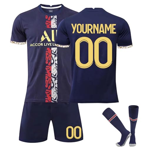 Trikot Personalisiert Kinder Trikot mit Eigenem Namen & Nummer Neue Saison Hause/Auswärts Fußball Trikots Shorts Socken Set für Kinder/Erwachsene Fussball Jersey Trainingsanzug für Junge Herren von XYYYHTL