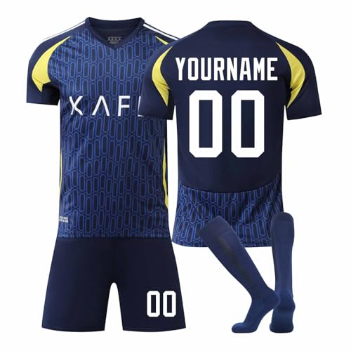 XYYYHTL Fußball Trikot Kinder 24/25 Personalisiert Set Fussball Trikot für Kinder Erwachsene Trikot mit Eigenem Namen & Nummer Football Jersey Set mit T-Shirt, Shorts und Socken für Herren Kinder von XYYYHTL