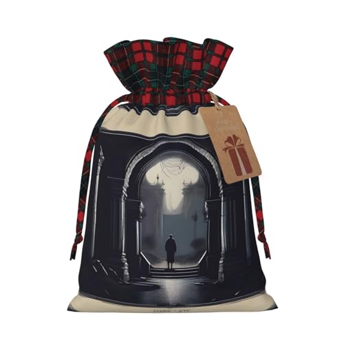 DarkDelights Jutebeutel mit Kordelzug und kariertem Stoff und Kraftpapieranhänger, leichte und langlebige Tasche von XZDAL