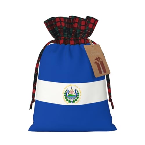 El Salvador Jutebeutel mit Kordelzug und kariertem Stoff und Kraftpapieranhänger, leichte und langlebige Tasche von XZDAL