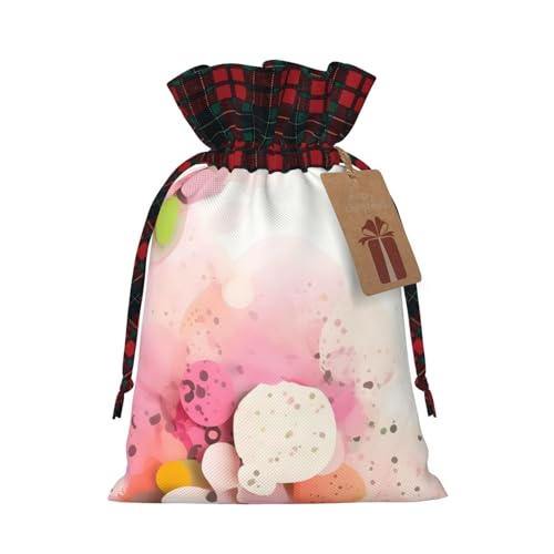 Farbiges Fragmentpapier Jutebeutel mit Kordelzug und kariertem Stoff und Kraftpapieranhänger, leichte und langlebige Tasche von XZDAL