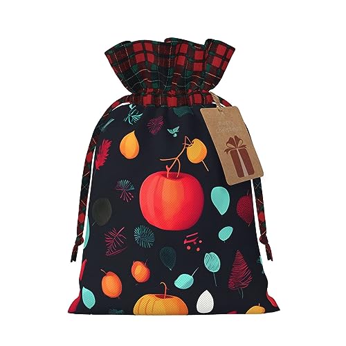 Jutebeutel mit Kordelzug, Kürbisblumen, karierter Stoff und Kraftpapieranhänger, leichte und langlebige Tasche von XZDAL