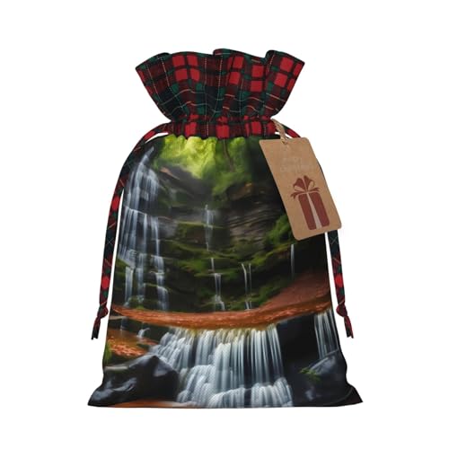 Jutebeutel mit Kordelzug und kariertem Stoff und Kraftpapieranhänger, leichte und langlebige Tasche von XZDAL