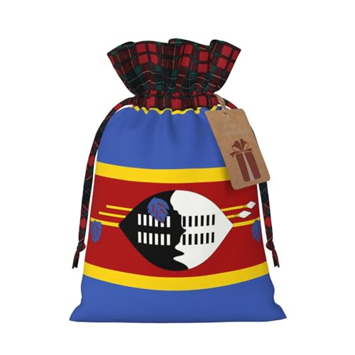 Jutebeutel mit Swasiland-Flagge, mit Kordelzug und kariertem Stoff und Kraftpapieranhänger, leichte und langlebige Tasche von XZDAL