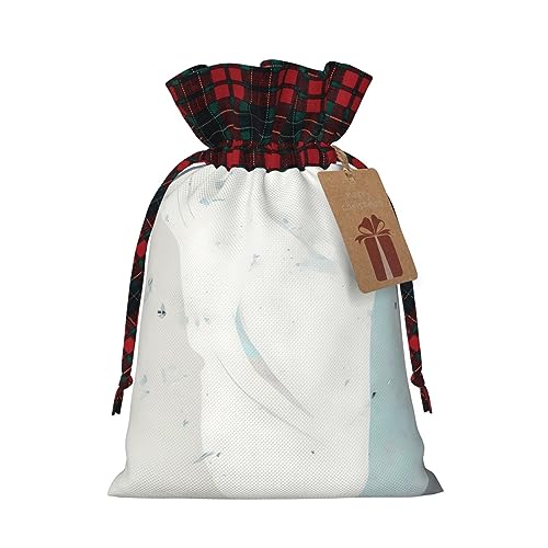 Kunst-Jutebeutel mit Kordelzug und kariertem Stoff und Kraftpapieranhänger, leichte und langlebige Tasche, Blau und Weiß von XZDAL