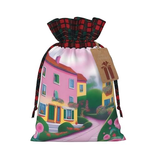 Sweet Romance Jutebeutel mit Kordelzug und kariertem Stoff und Kraftpapieranhänger, leichte und langlebige Tasche von XZDAL