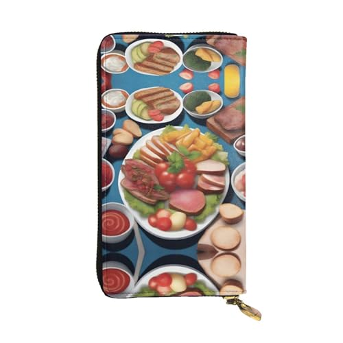 XZDAL A Delicious Feast Modische lange Clutch-Geldbörse aus Leder mit Kartenfächern, Geldfach und Münzfach mit Reißverschluss von XZDAL