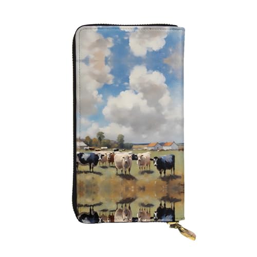 XZDAL A Large Farm Modische lange Clutch aus Leder mit Kartenfächern, Geldfach und Münzfach mit Reißverschluss von XZDAL